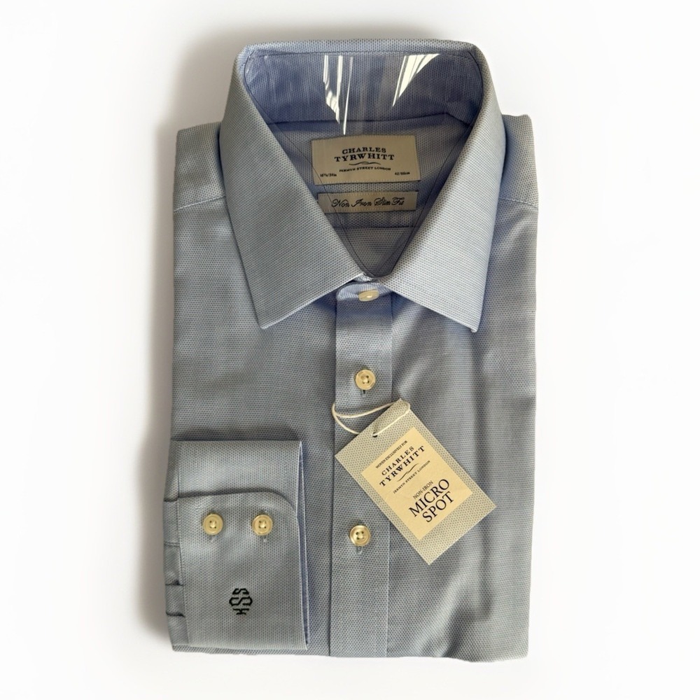 NWT Charles Tyrwhitt men's 100% cotton No Iron slim fit shirt size 16 1/2 ~ 34"